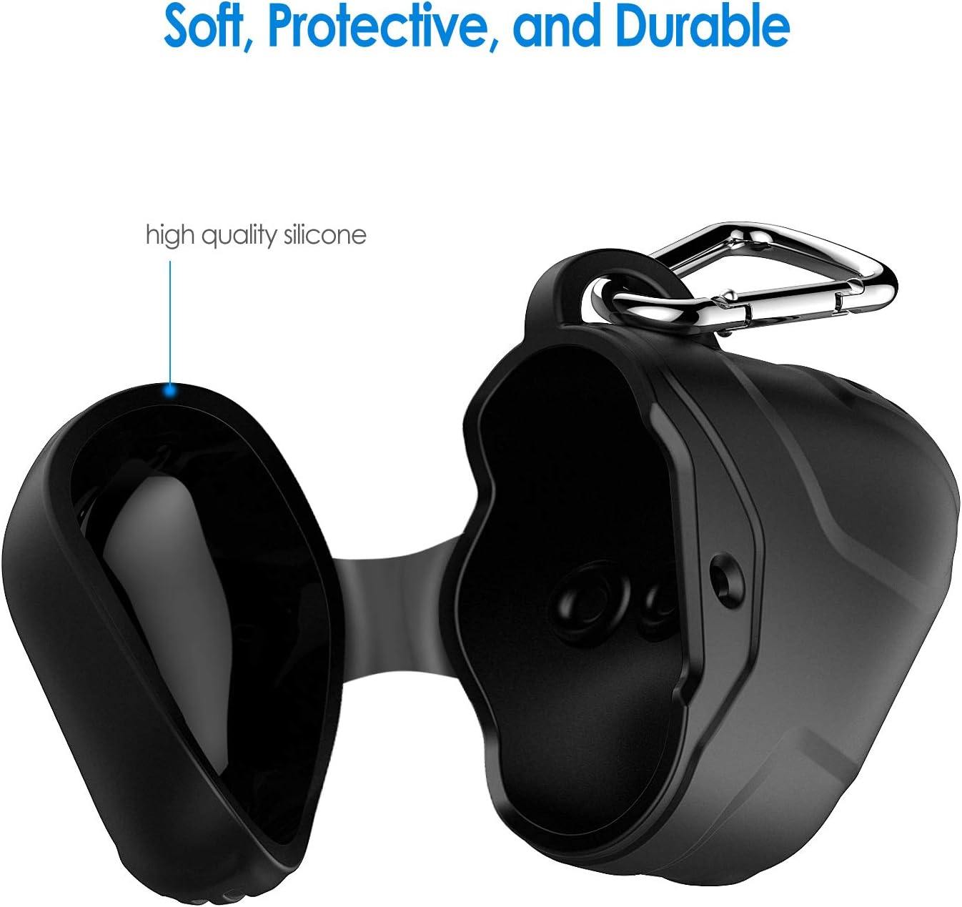 JETech Case Cover for AirPods (1st & 2nd Generation), Silicone Protective Shockproof Skin (Front LED Visible) with Keychain, Black