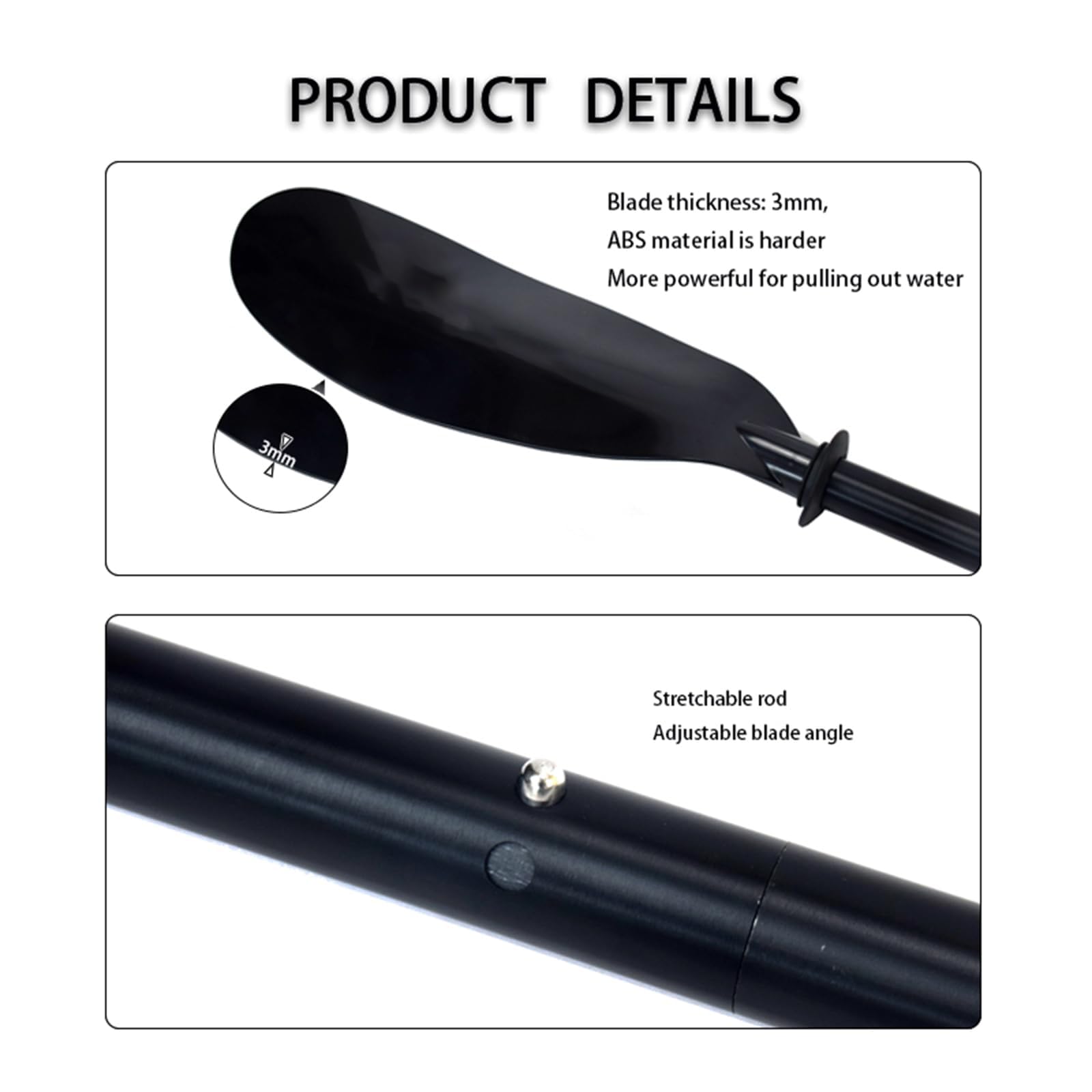 Remo de aluminio para kayak, 230 cm, 1143 g, color negro, con botón de resorte de acero inoxidable, ligero y duradero