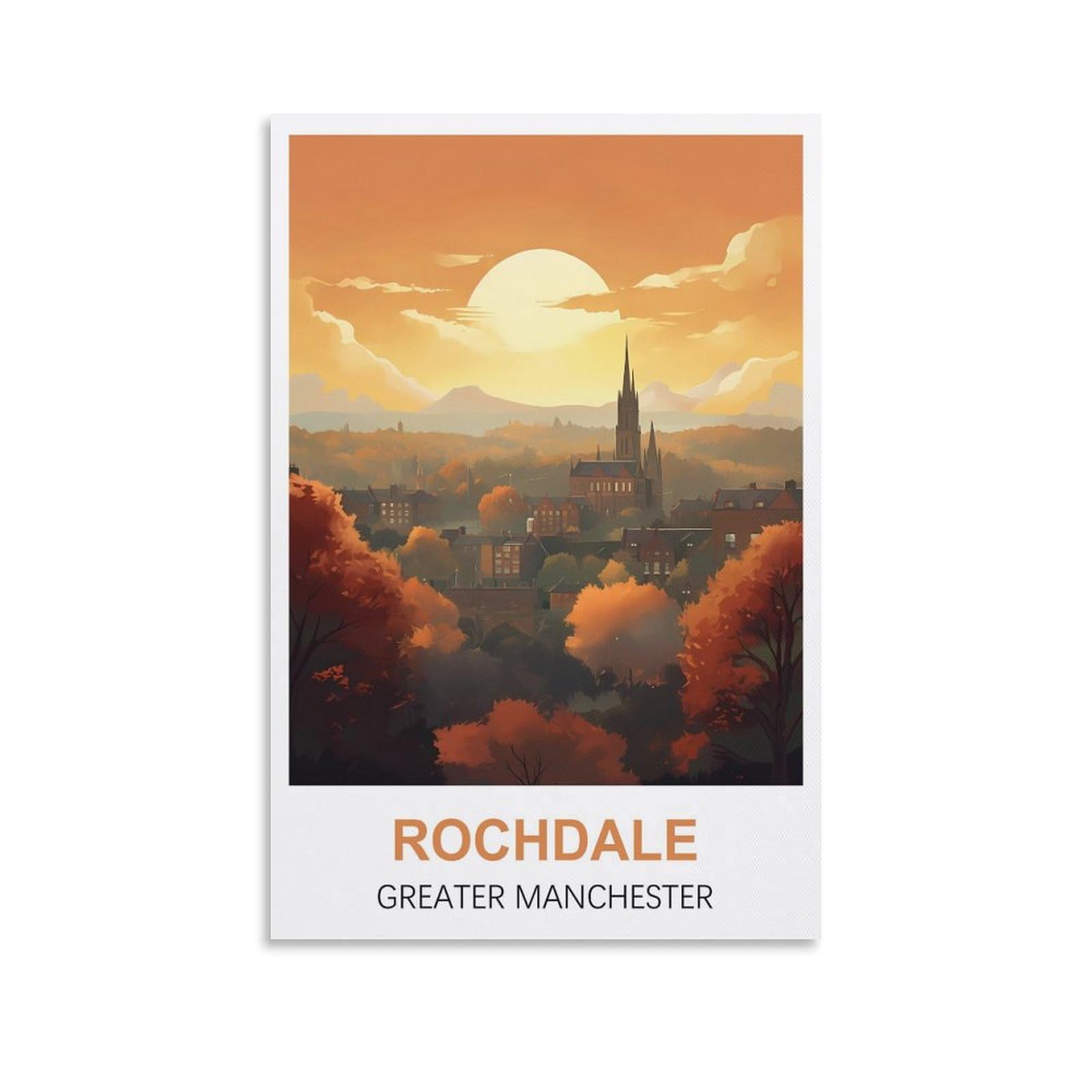 JYICUNCHO Rochdale Greater Manchester Vintage Travel Poster 16x24inch(40x60cm) Canvas Prints Wall Art Paintings Pictures for Living Room Bedroom Wall Decor