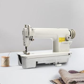Industrial Sewing Machine 48*18*25cm 8700 White Straight Stitch Sewing Machine with Adjusting Stitch Clamp, Replaceable Presser Foot, High Speed Lockstitch Industrial Sewing for Thick Fabrics, Silk