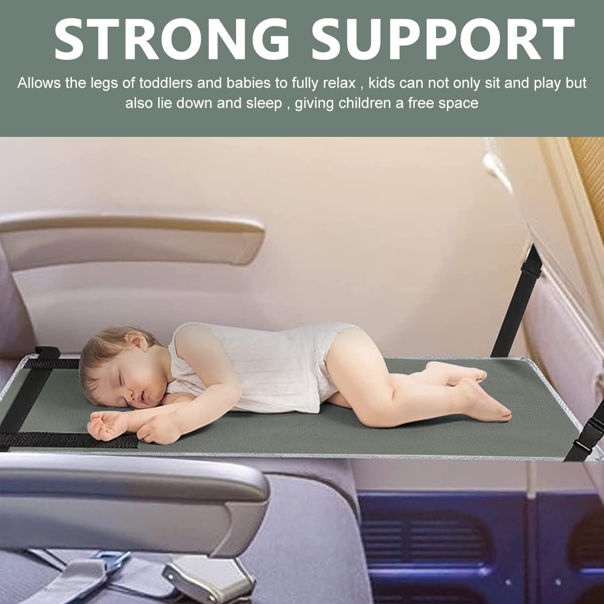 HASTHIP® Airplane Footrest for Kids, Toddler Travel Bed, Airplane Foot Hammock for Baby with Anti-Slip Design, Airplane Seat Extender for Kids, Portable Airplane Travel Accessories, 79 * 44cm (Grey) 3