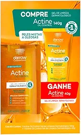 Darrow Actine Oil Control Kit Gel de Limpeza Dermatológico Facial com Ácido Glicólico e Vitamina B5 que Controla Oleosidade sem efeito rebote, Renova a Pele e Reduz Poros, 140g + 40g
