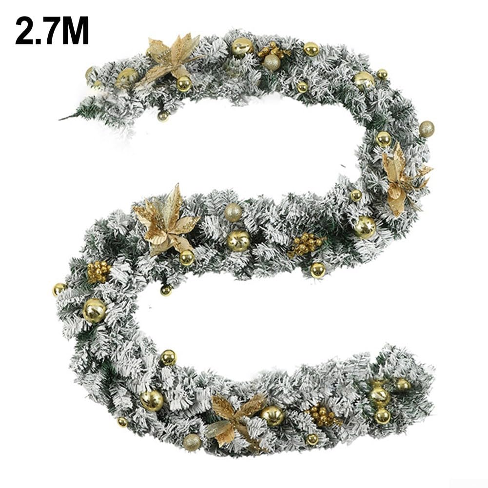 DAZZLEEX Weihnachtsgirlande, PVC-Kiefer mit goldfarbenen Kugeln, weißen Ornamenten und silbergrünen Akzenten für Kaminsims, Tür, Treppe, festliche Heimdekoration, hängender Anhänger (2,7 m, Silber)