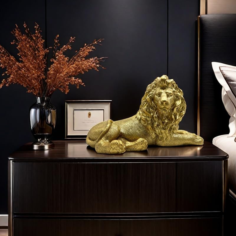 10 Inch Lion Statue Figurine Sculpture Resin Collectible Gifts for Lion Lover Office Home Decor Desk Accessories Decoration Garden Figurines Outdoor Decor Gold - Image 4
