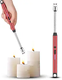Isqueiro Acendedor Elétrico Recarregável de Fogão a Gás, Churrasqueira, Velas, Cozinha, Ponta Flexível, Carregamento USB, 27 cm, Premium (Vermelho)