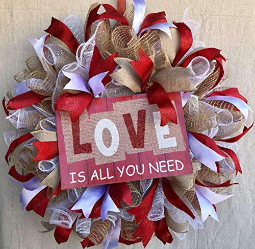 Rustic Valentine Love Wreath Valentine Decor Valentine Door Hanger Wall Decor Burlap Bowtique