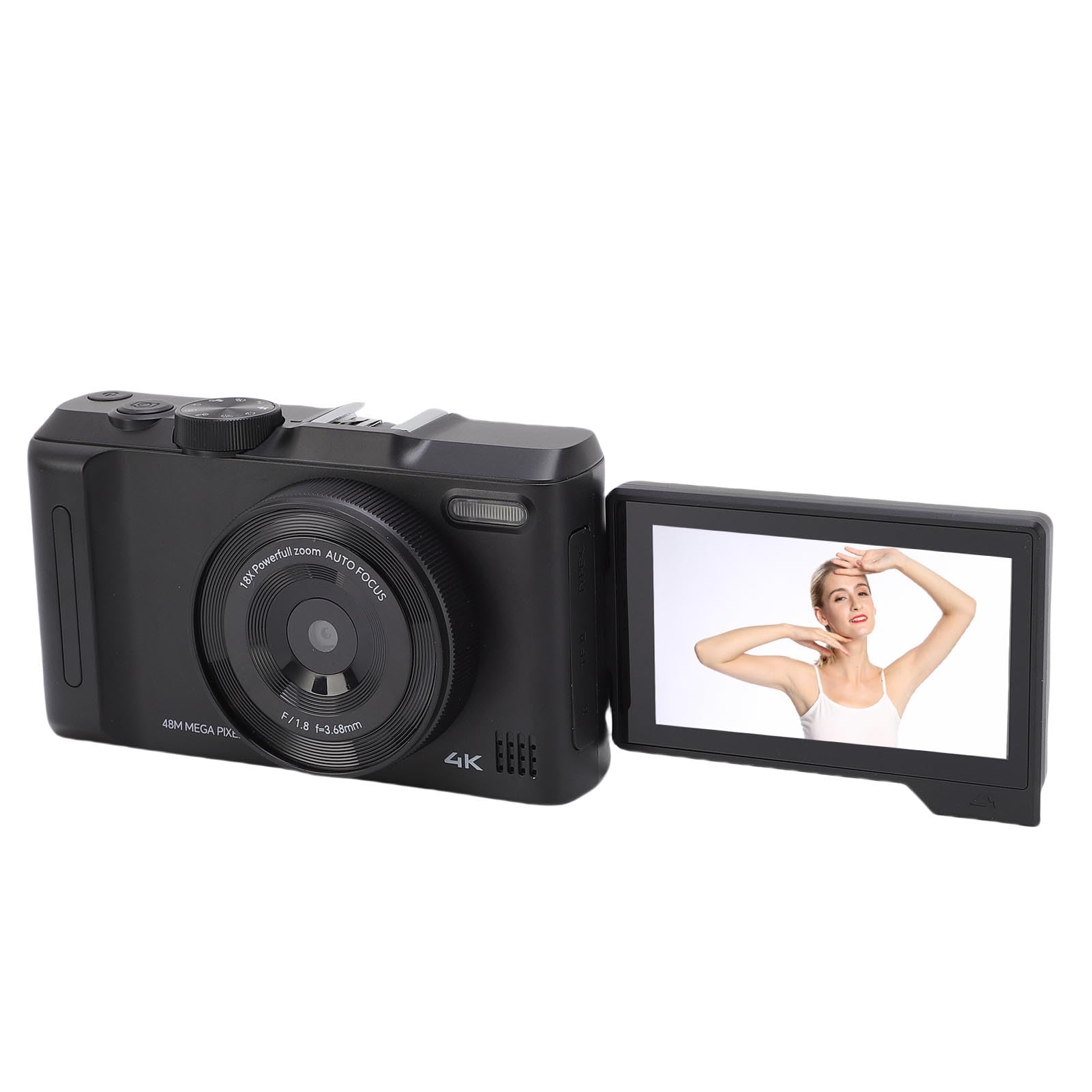 Bewinner Fotocamera Digitale 4K per la Fotografia, Fotocamera da 48MP con 3 "180 ° Flip Screen, Anti Shake, 18X Digital Zoom Vlog da Viaggio per Principianti (BLACK)