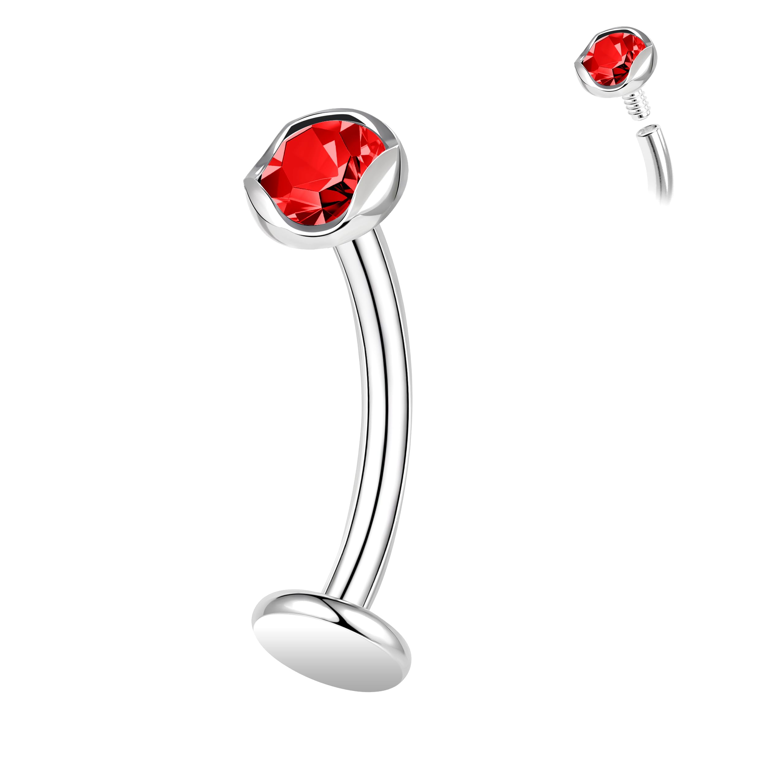 ZS ASTM F136 Titanio Anillo Ombligo, Joyería Ombligo Circonita Cúbica 14G, 6/8/10/12/14MM Barra Larga Rosca Interna, Piercing Ombligo Posterior Plana