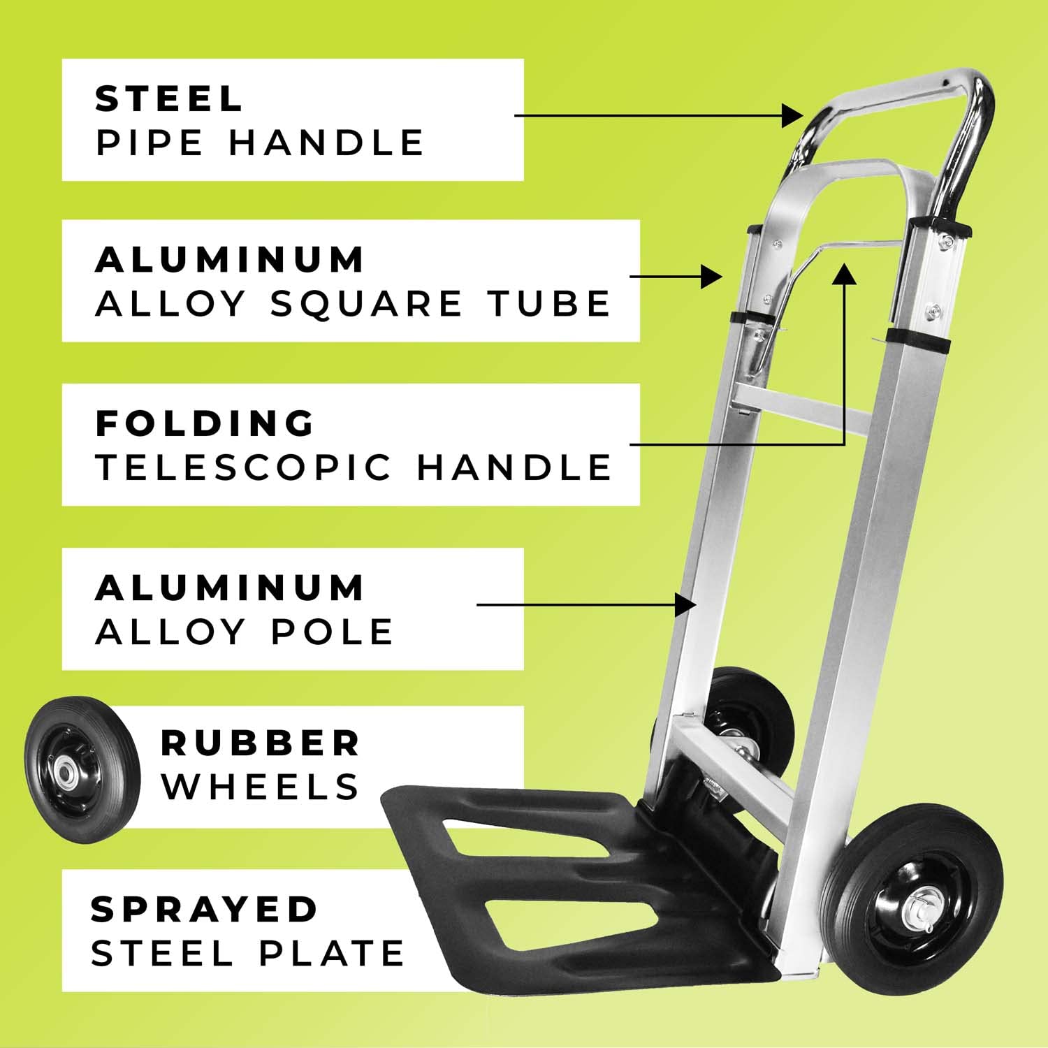 Steekwagen Zilver/Zwart aluminium 80kg in hoogte verstelbaar