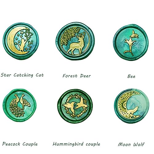 Miniatura 9 de Afobby - Kit de sellos de cera, juego de sellos de cera de flores con 6 cabezales de latón extraíbles y 1 mango de madera, sellos de cera de sellado