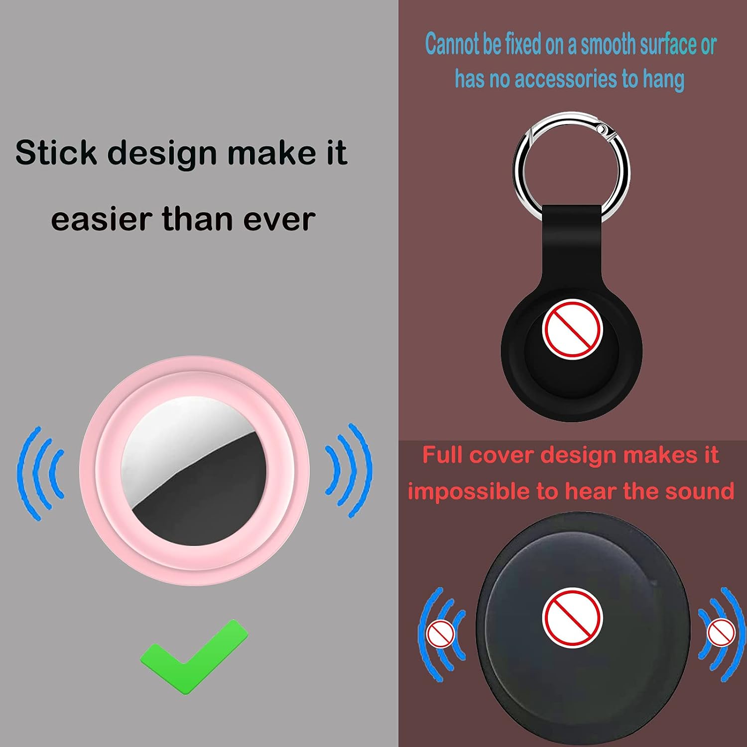 4 Pack Silicone Case for AirTags, Tracker Holder Anti-Scratch Lightweight Skin Soft Rubber Shockproof Protective Finder Cover for Apple AirTag Case with Self-Sticker - Black/Pink/Red/Light Blue