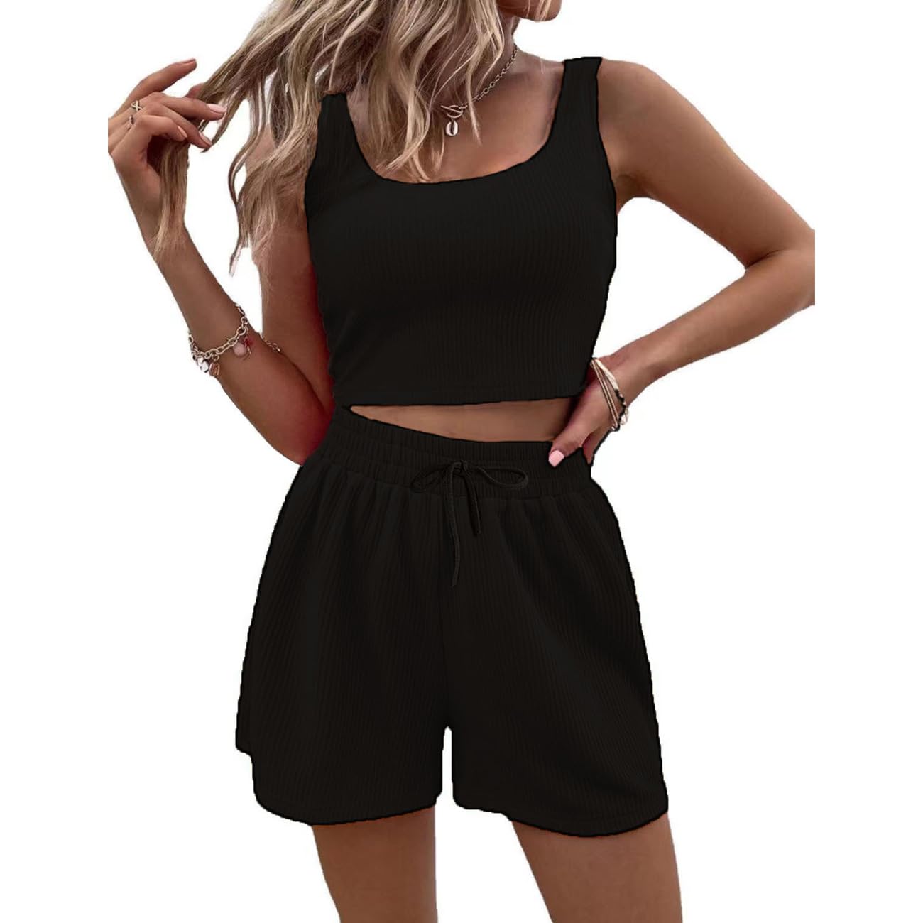 RPAEOY Conjunto Deportivo Mujer 2 Piezas Crop Top Corto Sin Mangas a Juego y Pantalones Cortos de Cintura Alta Casual Chandal Verano Ropa para Deporte Fitness