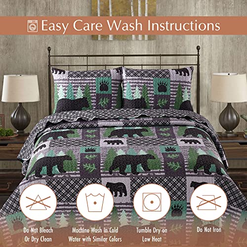 Virah Bella 3 Piece Full/Queen Cabin Quilt Bedding Set - Mountain Whispers - Rustic Country Reversible Patchwork Comforter Set With Decorative Pillow Shams #TOP4