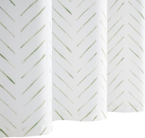 Miniatura 4 de Lazzzy Cortina de ducha verde y blanca en zigzag de tela a rayas cheurón en espiga para baño, casa de campo, rústica, moderna, impermeable, juego de