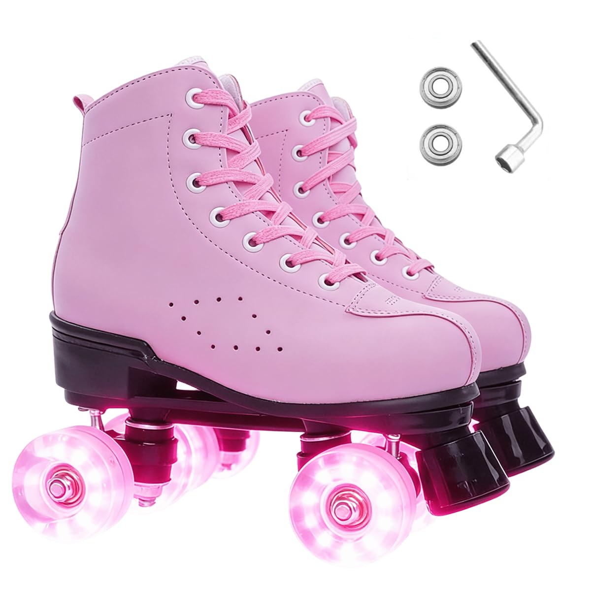 ERNAN Roller Skates for Girl Women Light Up High Top Double Row Adjustable PU Skates Shoes for Kid Beginner Indoor Outdoor (Pink, 41=UK7.5)