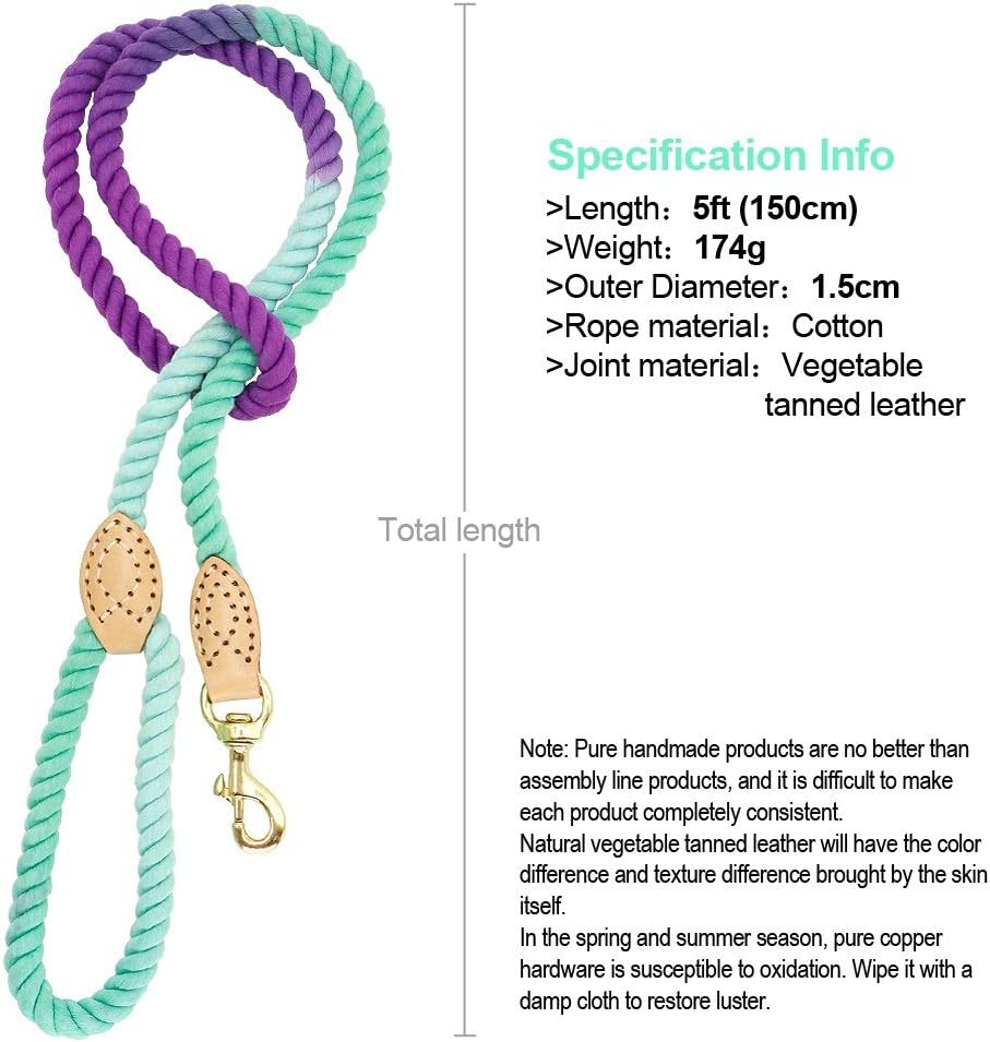 Basic Leashes Durable Nylon Dog Leash Pet Puppy Walking Training Dog Leash Lead Strap Belt Cotton Traction Rope 5ft Long for Pet(Purple)