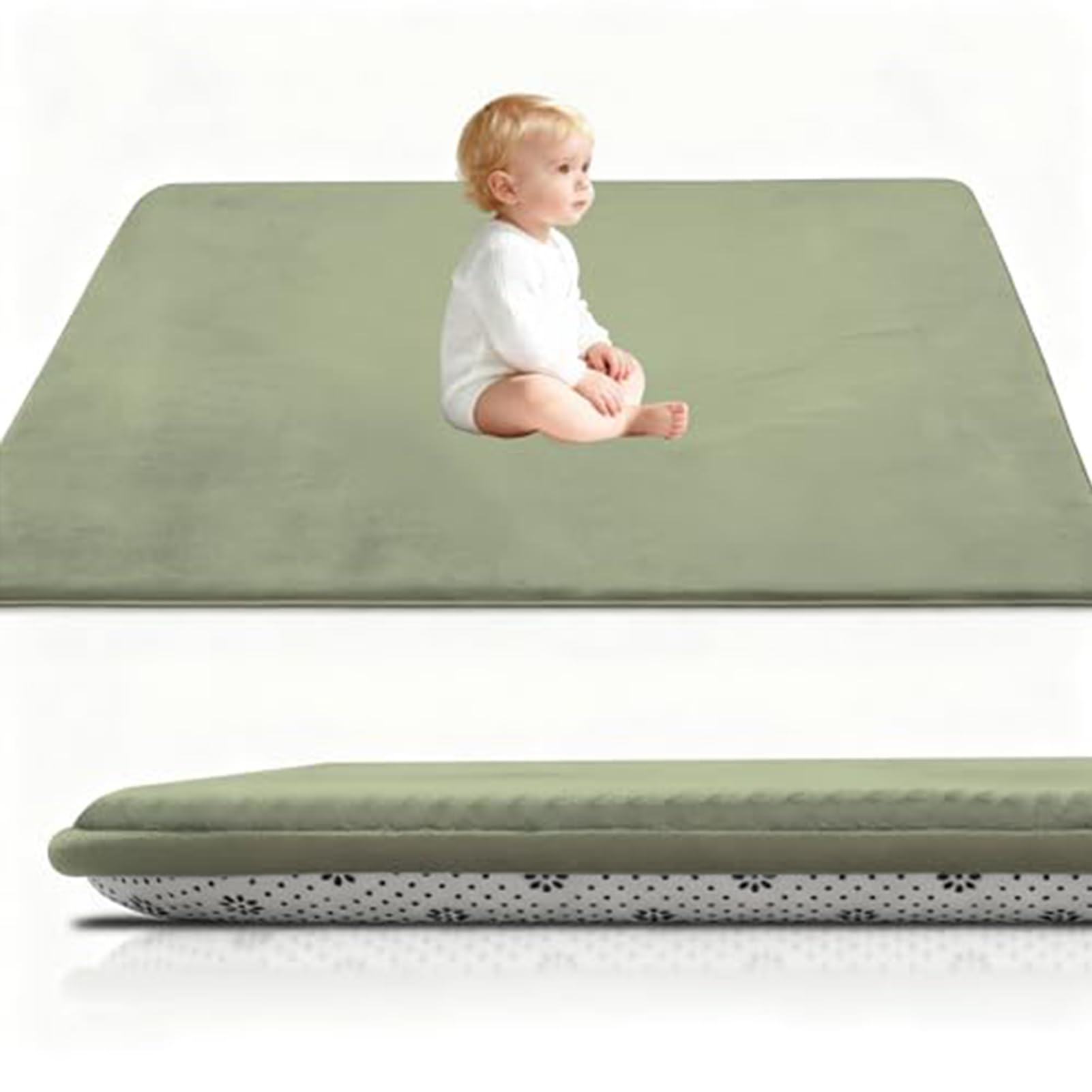 Baby Play Mat Green 3CM Thick Crawling Mat for Baby Non-slip, High-Density Soft Baby Play Mats for Babies and Toddlers, Coral Velvet Area Rugs, Nursery Rugs Crawling Carpet for Floor 50 x 80 cm