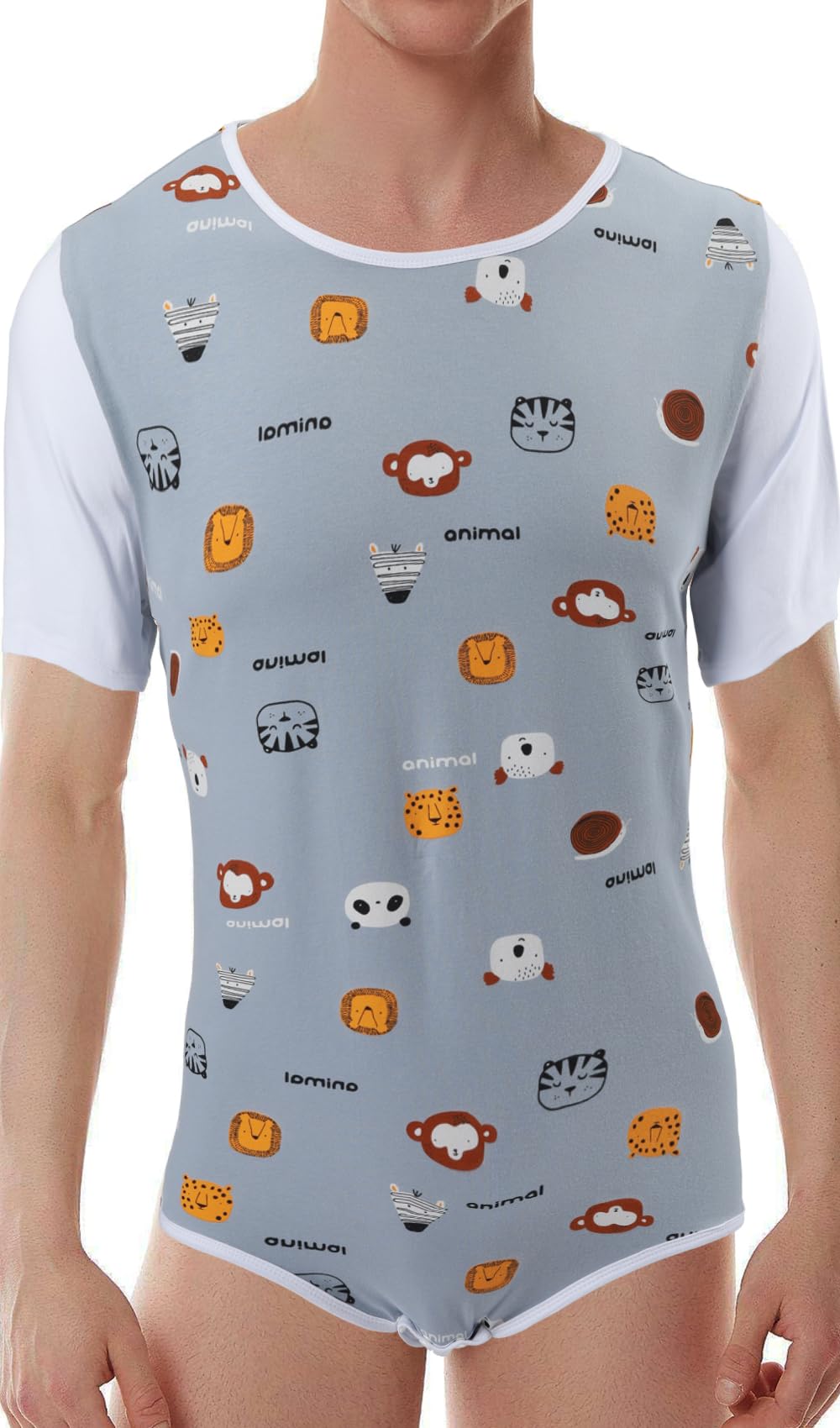 CutiePlusU Männer Baumwolle Knopf im Schritt Bodysuits Erwachsene Strampler Onesie für Männer drucken