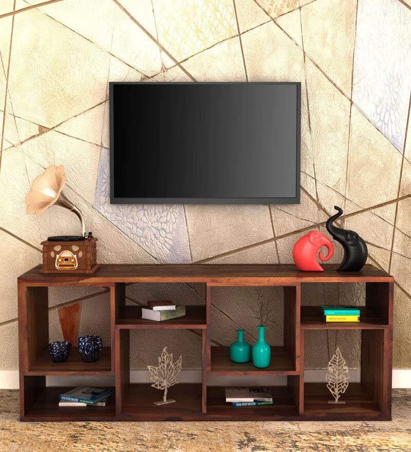 INTERIOR DESIGN SOLUTIONS Sheesham Wood Solid Wood TV Shelf LED Table Entertainment Unit for Living Room Hall, Color: Brown Provincial Teak Finish(up to 46″ in)