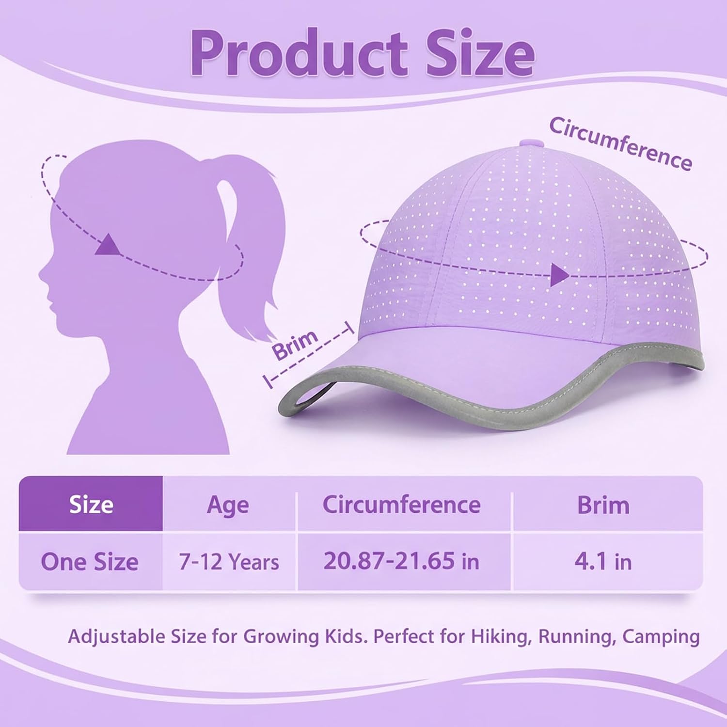 Girls Criss Cross Ponytail Hat Reflective Brim Baseball Cap Kids Quick Drying Laser Perforated Mesh Golf Hat Age 5-12