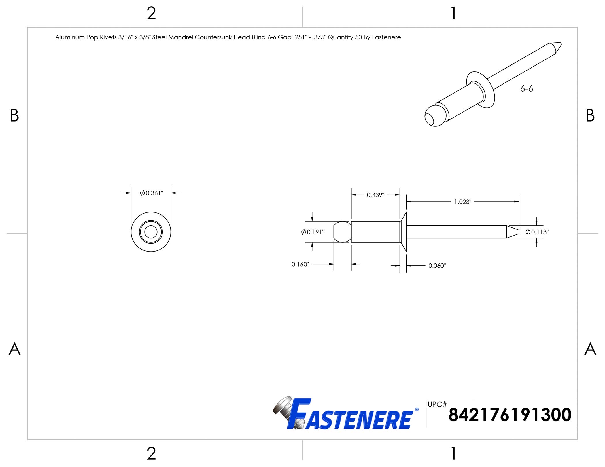 Fastenere 3/16" X 3/8" Aluminum Pop Rivets - 100 Pcs, Dome Head, Open-End Blind Rivets, Heavy Duty For DIY & Repair - View #6