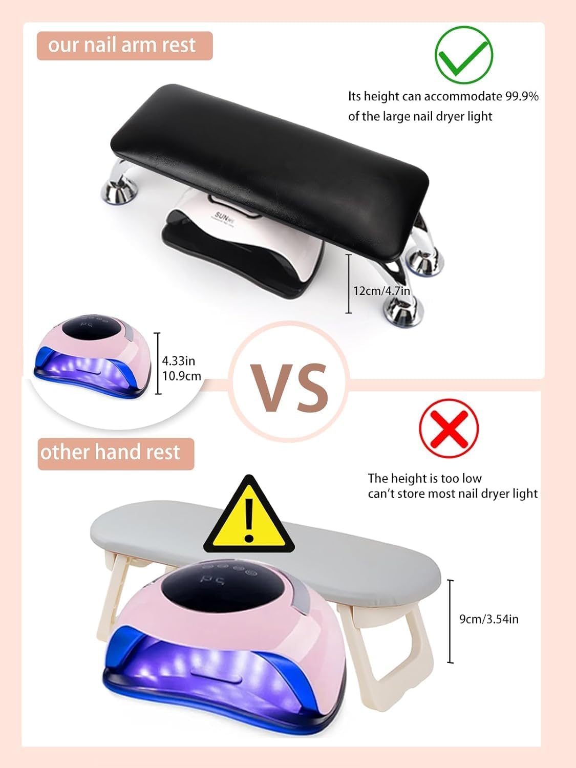 NIOFY Nail Arm Rest Cushion,Professional Adjustable Nail Hand Rest Stand for Acrylic Nails Hand Holder,Hand Pillow Stand with PU Leather Soft High-Density Sponge,Manicure Nail Tool (Multicolour) (Nail Arm Rest-1) 2
