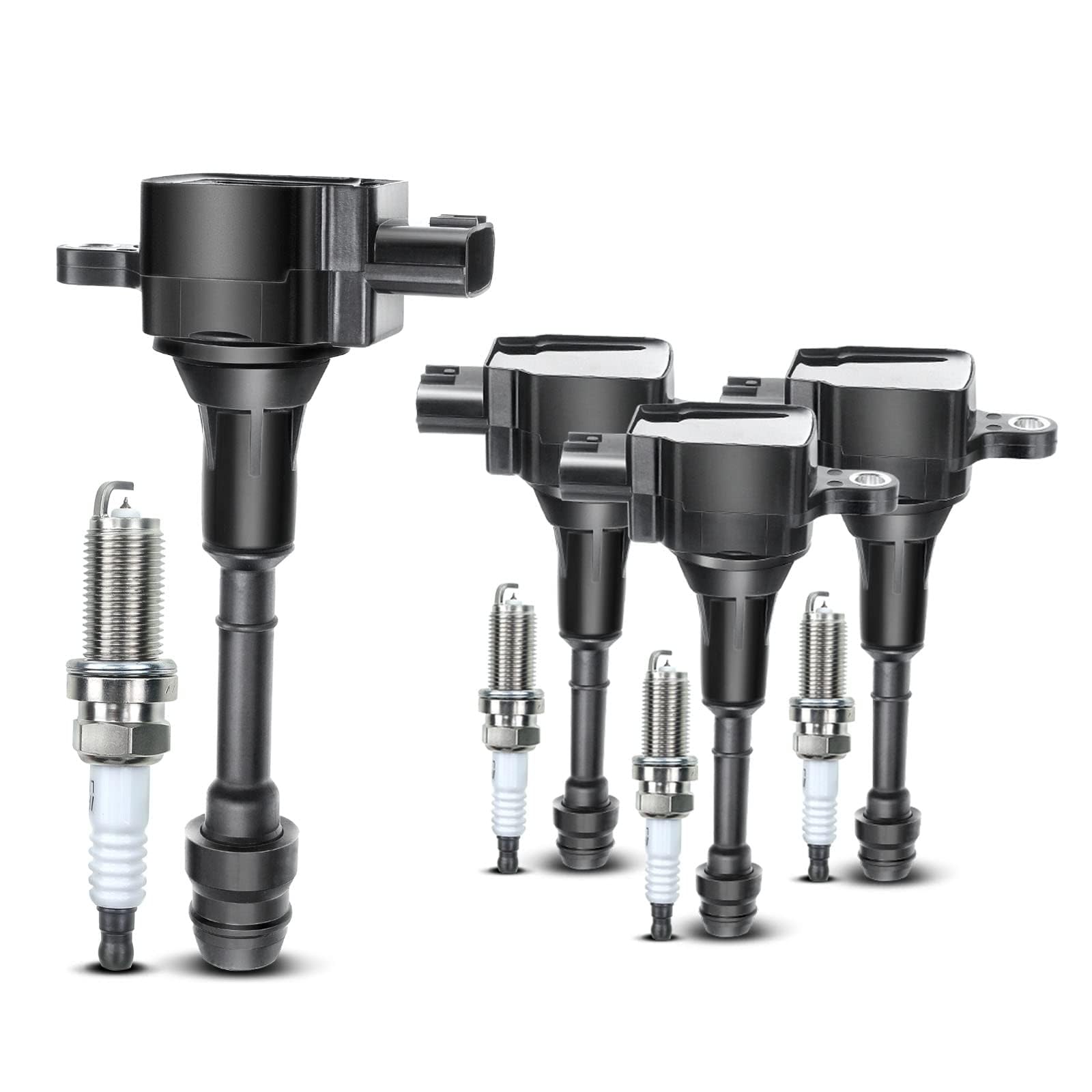Frankberg Juego de 4 bobinas de encendido y bujías para gasolina 3 Polos | 224488H300; Compatible con: X-Trail T30, Primera Hatchback P12, Primera P12, Primera Kombi WP12