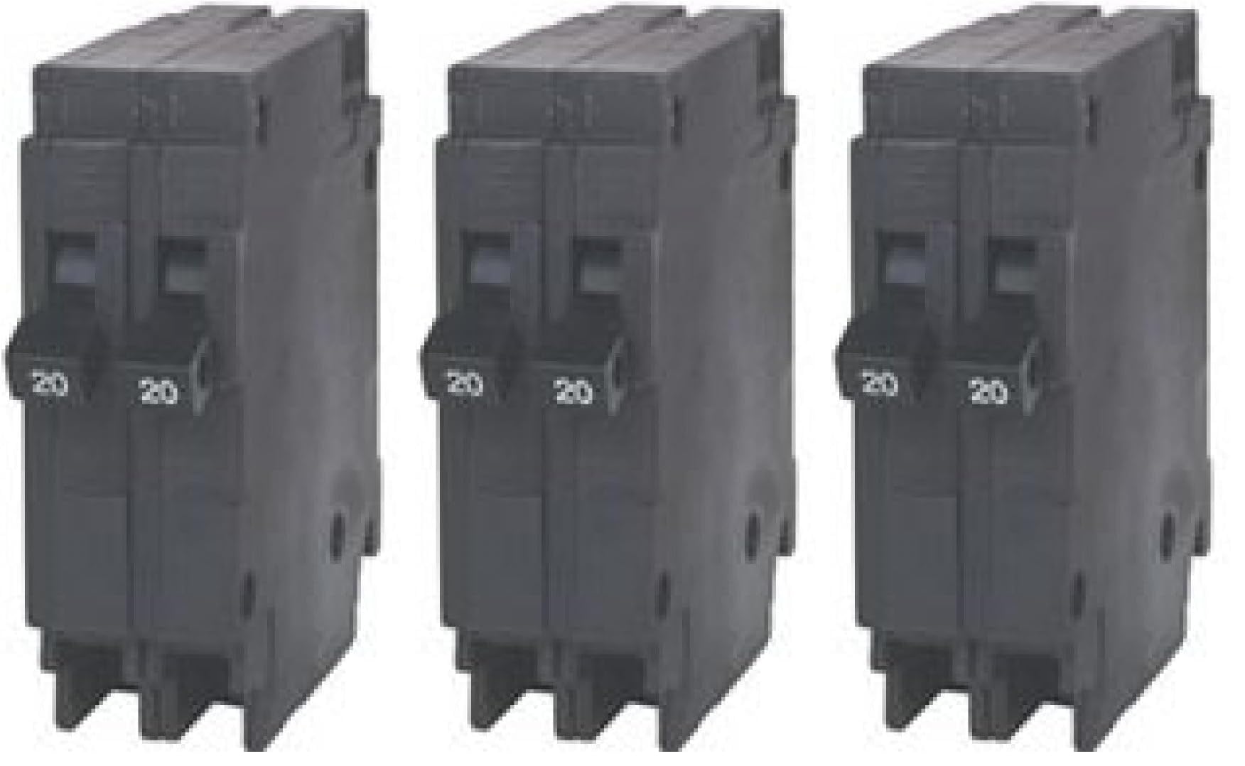 Siemens Q2020 Two 20-Amp Single Pole 120-Volt Circuit Breakers, for use only Where Type QT Breakers are Allowed (Pack of 3)