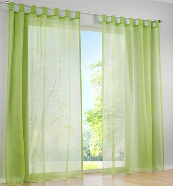 SIMPVALE 2 sztuki firanki z woalu, przezroczyste, na okna i balkon, do kawiarni, szerokość 140 cm (wysokość 250 cm, zielone)