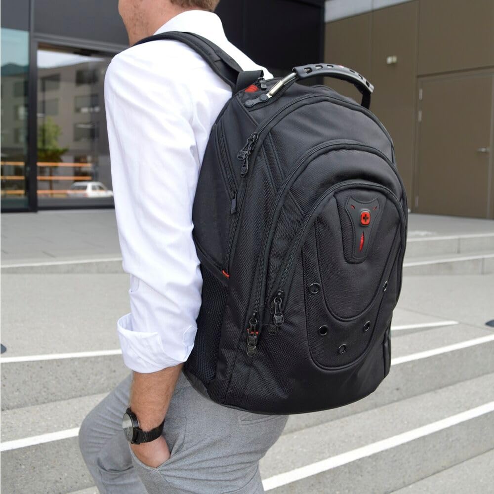 WENGER Ibex Deluxe Laptop-Rucksack, Notebook 14 bis 16 Zoll, Tablet bis 10 Zoll, 26 l, Damen Herren, Business Uni Schule Reisen, Schwarz, 606493
