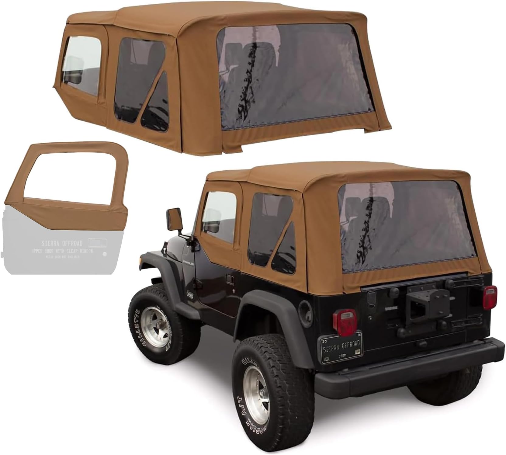 Sierra Offroad Soft Top for 1997 to 2006 Jeep Wrangler TJ - Spice, Denim Vinyl - 2 Door Jeep Soft Top with Rear Plastic Tinted Windows - Factory Precision Fit Replacement - With Upper Door Skins