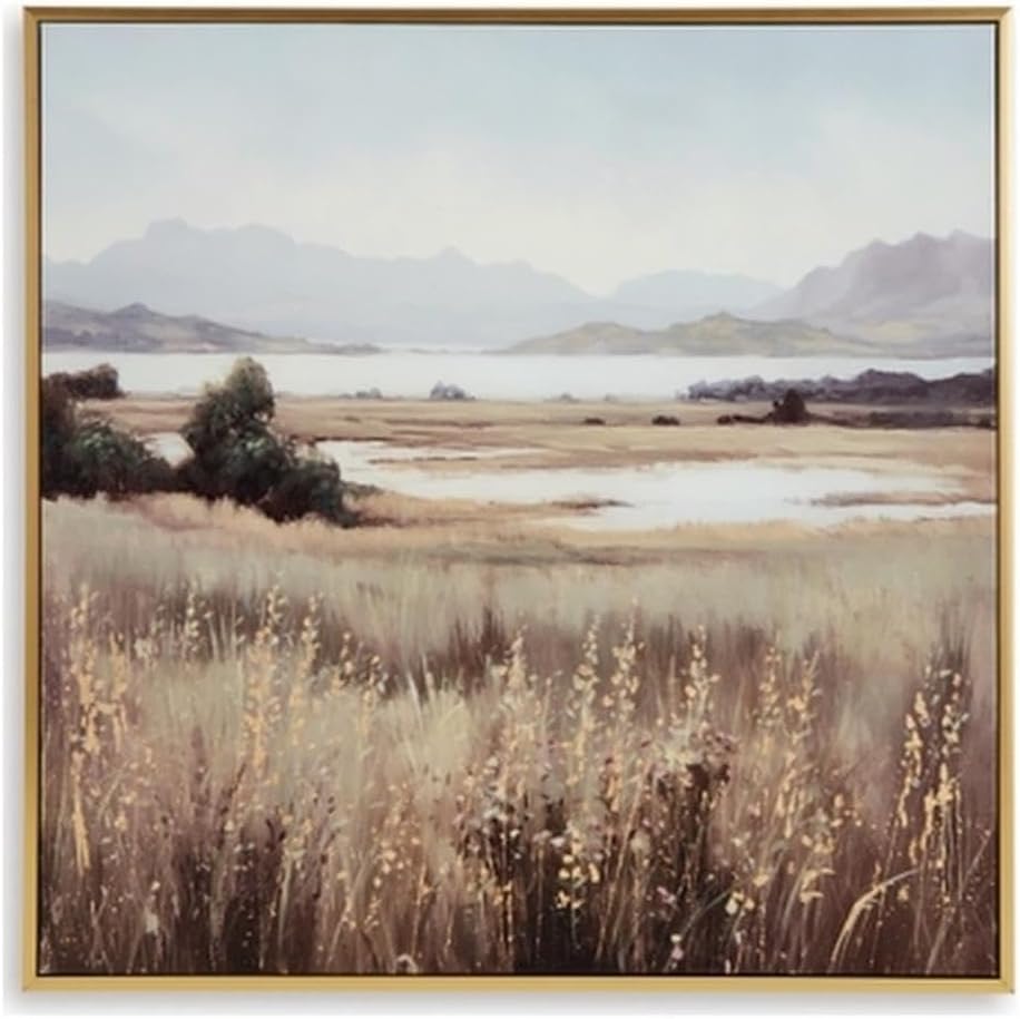 Signature Design by Ashley Clarkford Classic Framed Gallery Wrapped Canvas Wall Art 40 x 40 Inches, Light Brown  Light Blue