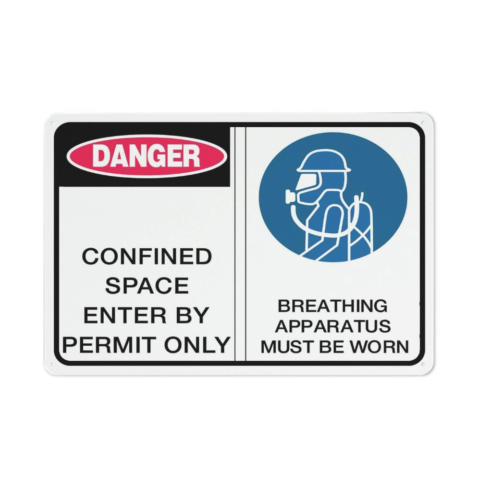 Danger Confined Space - Enter By Permit Only (Breathing Apparatus Required) Sign - Rust-Free Aluminum 8"x12", Easy to Read & Sturdy, Outdoor Use for Business