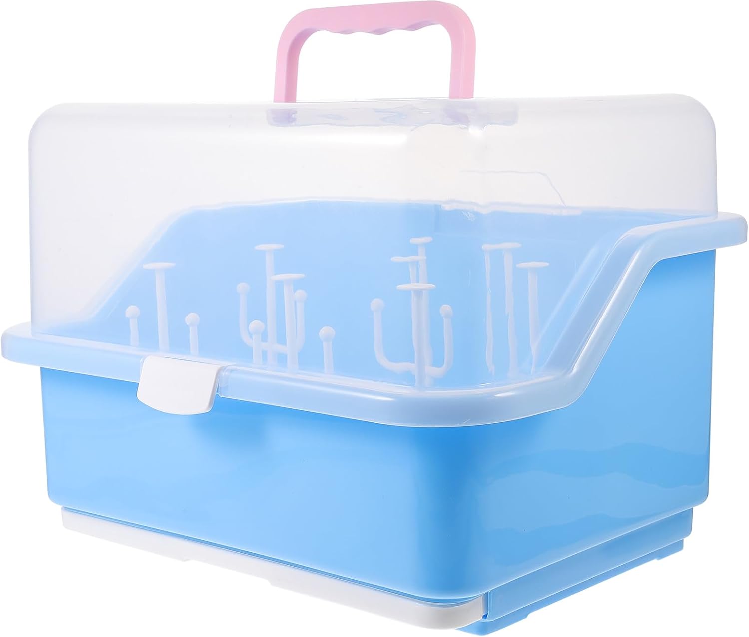 Bottle Drying Rack and Storage Box with Dustproof Cover, Plastic Milk Bottle Organizer for Feeding and Tableware, Portable Nursery for Home and Travel Random Color