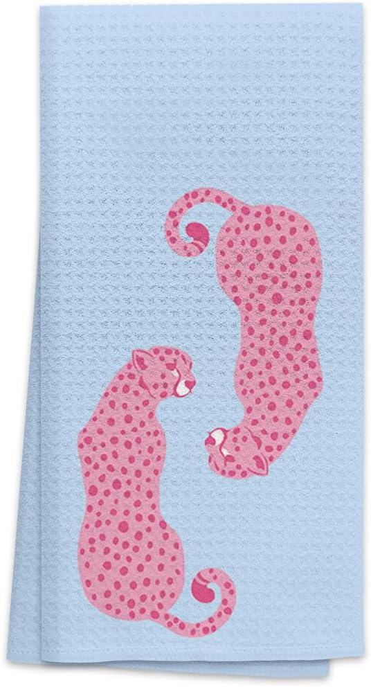 OHSUL Pink Leopard Kitchen Towels Dish Towels Dishcloth, Cheetah Leopard Gifts for Women, Maximalist Y2K Preppy Pink Cheetah Hand Tea Towel for Bathroom Kitchen Decor, 16x24 Inches