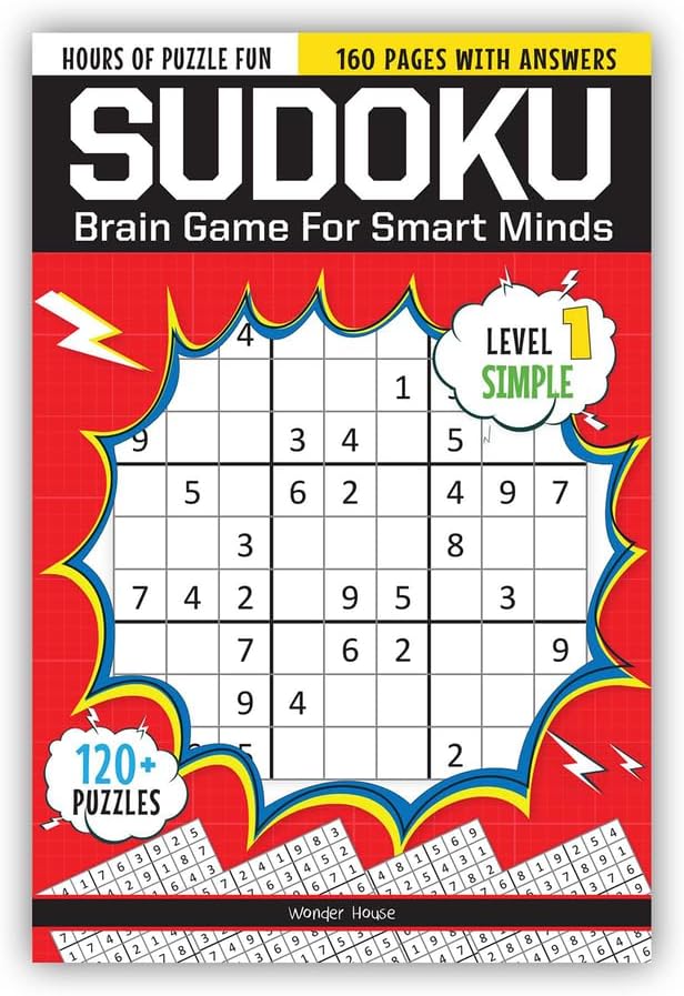Sudoku - Brain Games For Smart Minds Level 1 Simple : Brain Booster Puzzles for Kids, 120+ Fun Games