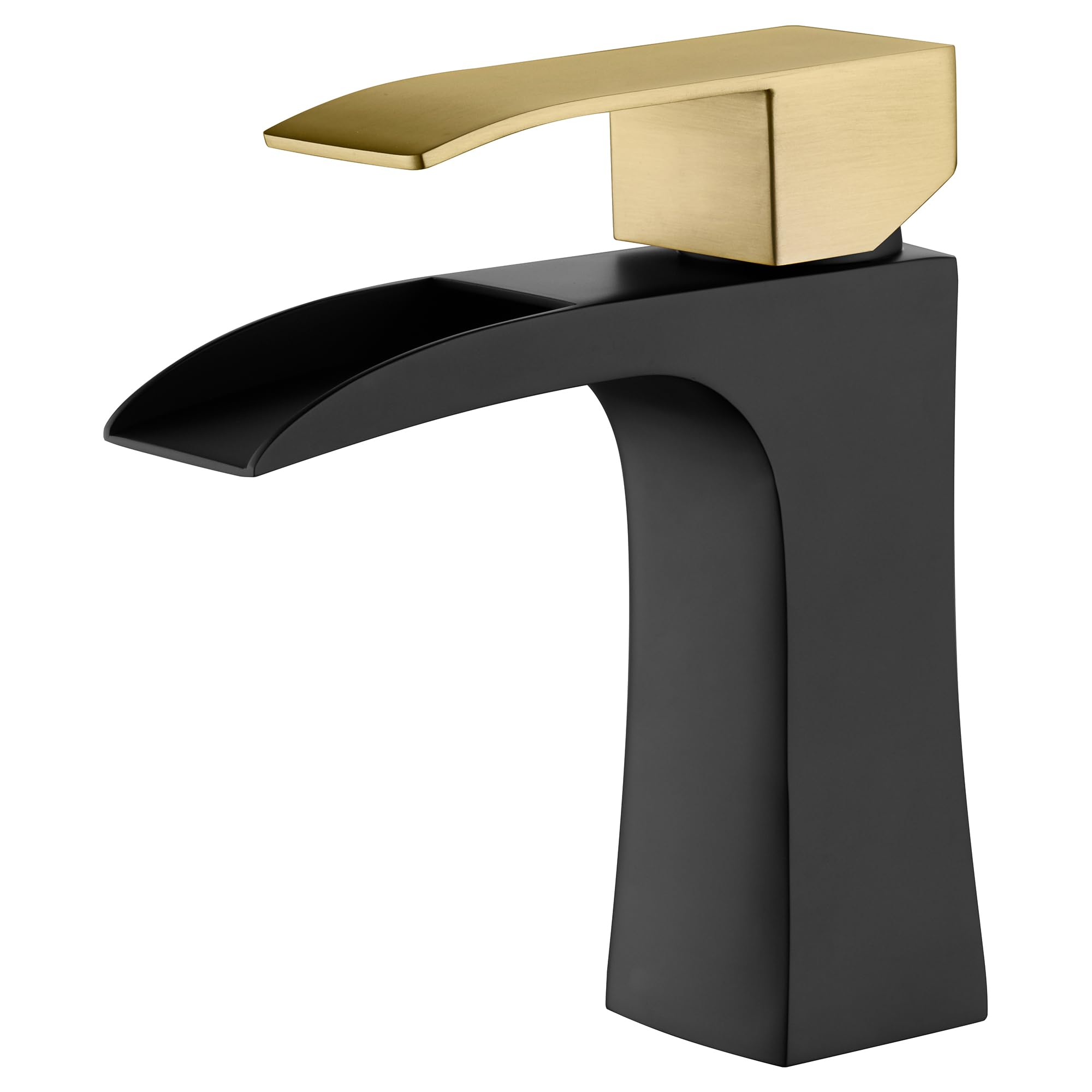 Hcfyauis Black& Gold Waterfall Deck Mount Bathroom Sink Faucet Single Hole Sink Faucet Sus304 Stainless Steel,