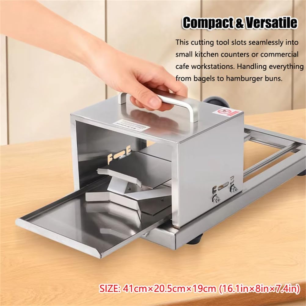 Manual Commercial Hamburger Bread Slicer Machine, Push-Pull Stainless Steel Bread Slicer Cutter with Stainless Steel Blade & 4 Cutting Thickness, Fast Production Time, Simple Operation, for Bakeries