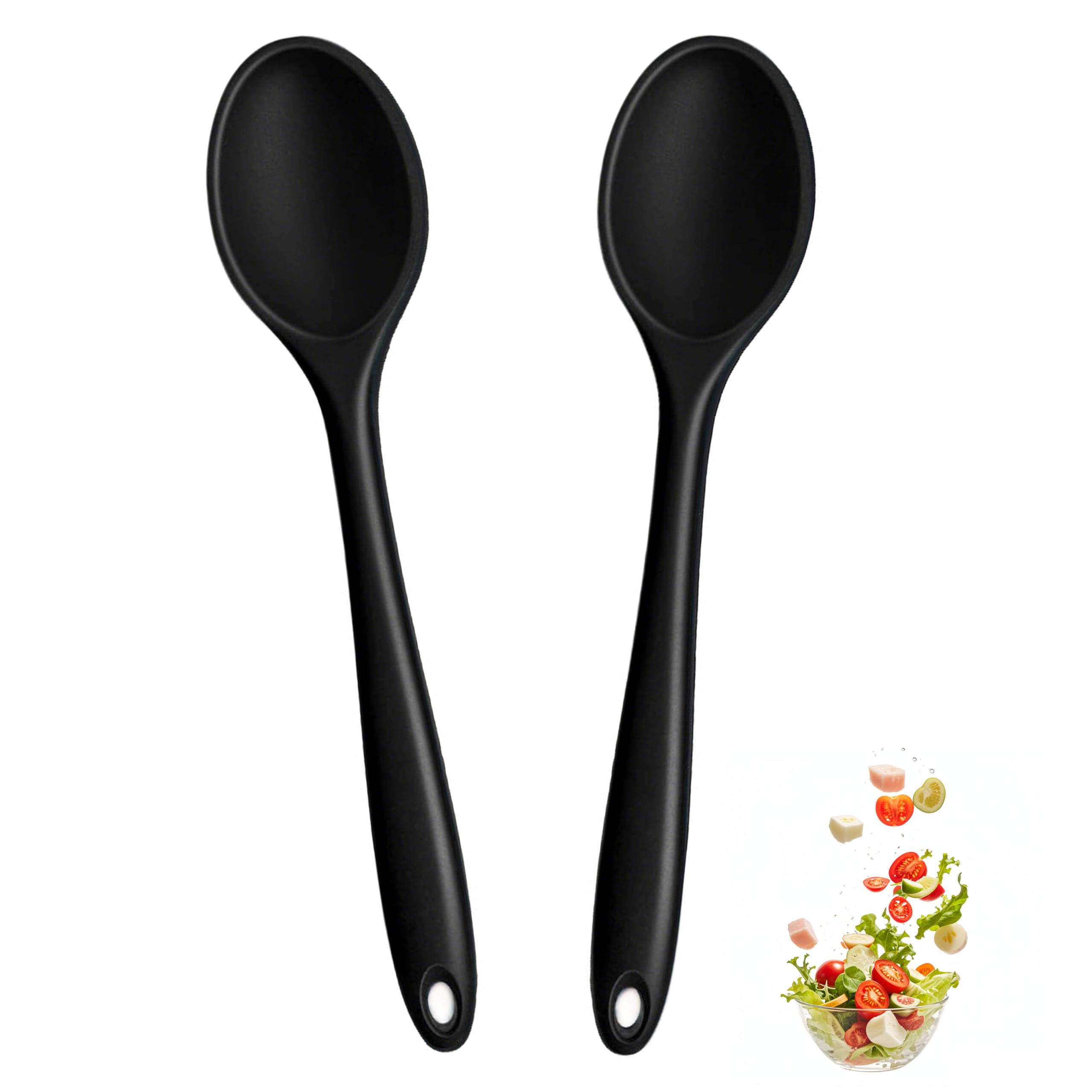 Photo 1 of 1 Pcs Mini Silicone laddle, 8 Inch small Mixing Spoons for cooking,Heat Resistant for Kitchen Cooking Baking Stirring Mixing Tools (Black A)