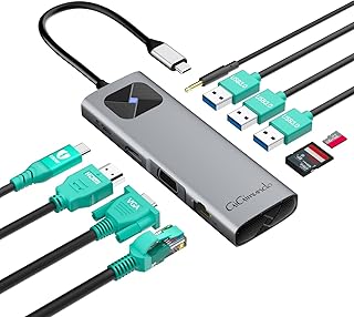 GiGimundo 10-in-1 USB C ハブ 変換アダプタD 100W/TF&SD/100Mbps RJ45イーサネットポート/1080P VGA/3.5MMオーディオ データ伝送 軽量アルミ合金 Mac Air/MacBook/MacBook Pro/iPad Pro 会議 ビジネス 在宅勤務 テレワーク