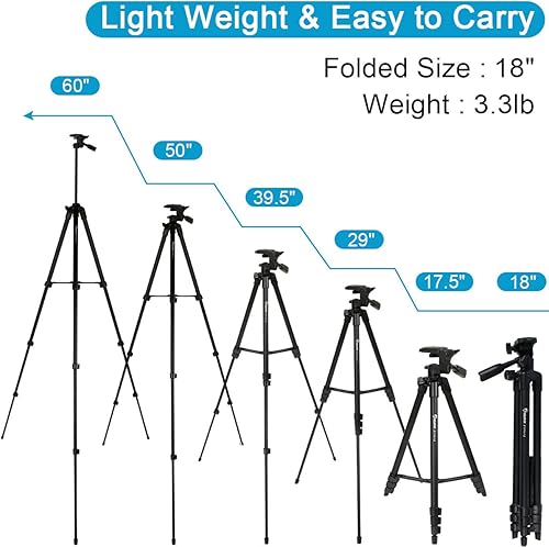 Miniatura 3 de Endurax Trípode de teléfono de 60 pulgadas para soporte de cámara Canon con soporte universal para teléfono y obturador remoto, carga máxima de 6.6