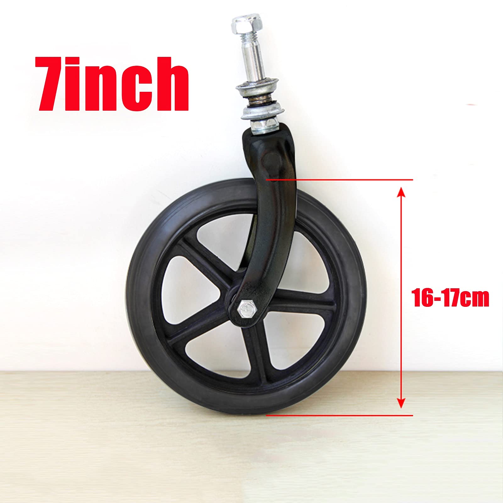 lhx 6 Inch 7 Inch 8 Inch Caster Tire Wheelchair Accessories Complete Set of Front Wheel + Front Fork, Single Swivel Bearing Special Small Wheel for Steering (Color : Black, Size : 7inch)