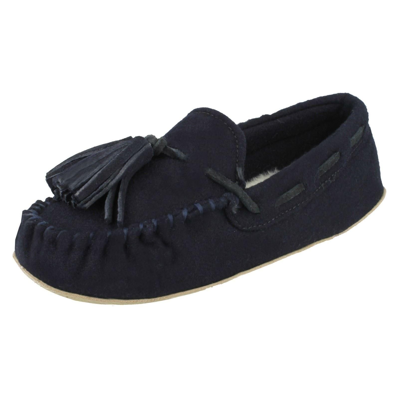 ClarksLadies Moccassin Style Slippers Cozily Comfy - Navy Textile - UK Size 8D - EU Size 42 - US Size 10.5M