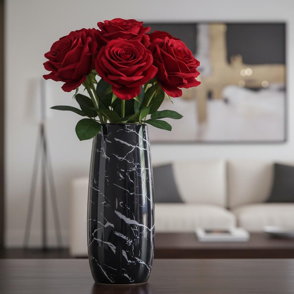Black, White & Gold Marble Vase | Unique Ceramic Flower Vase for Home Decor, Centerpieces, Pampas Grass, Bouquet | Luxury Aesthetic Room Decor