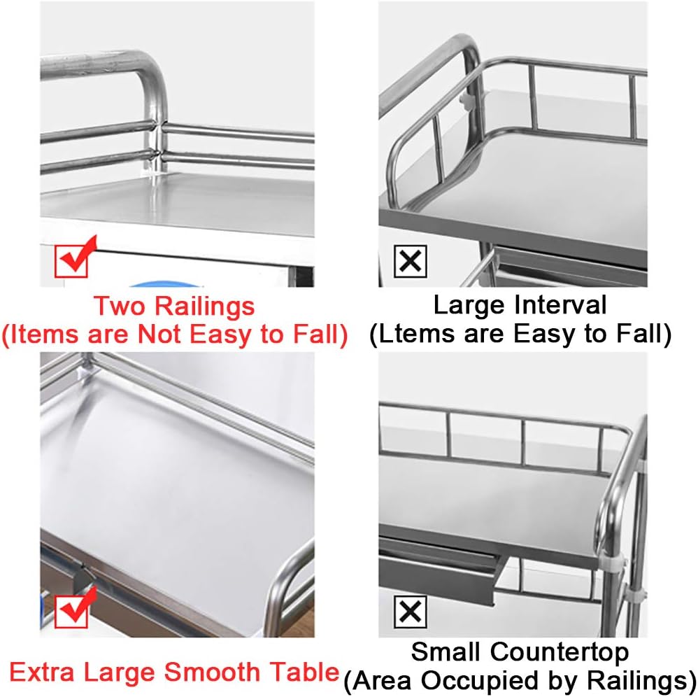 Medical Trolley Cart Dental Lab Cart Stainless Steel, 2/3 Layers Hospital Equipment Portable Trolley On Wheels - Lab Serving Trolley(3 Layer-66X44X86Cm)