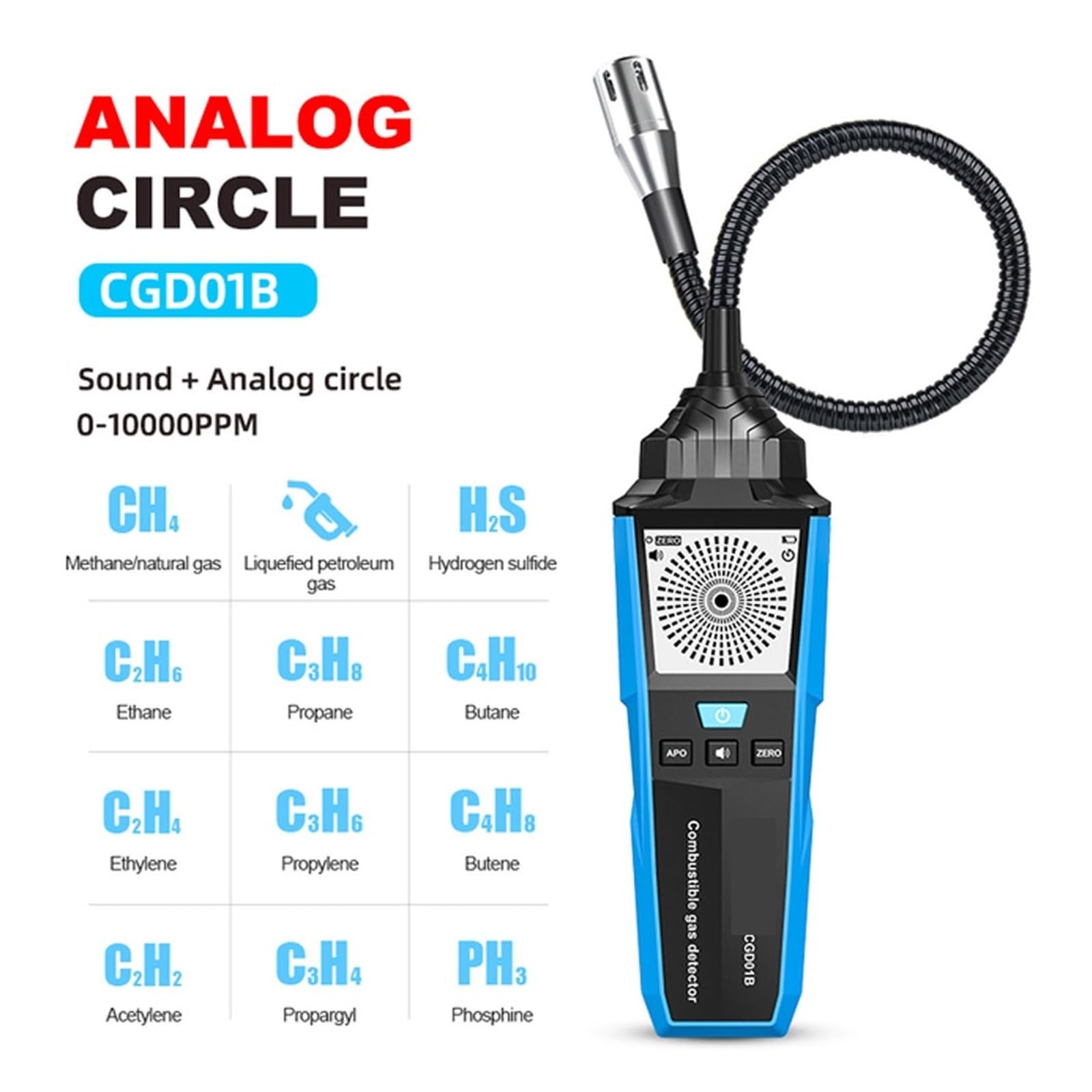 Detector De Gas Combustible, Analizador, Medidor GLP, Ubicación Fugas Natural Inflamable, Alarma Sonido, Probador Concentración Monitorización Precisa Tiempo Real(CGD02B)