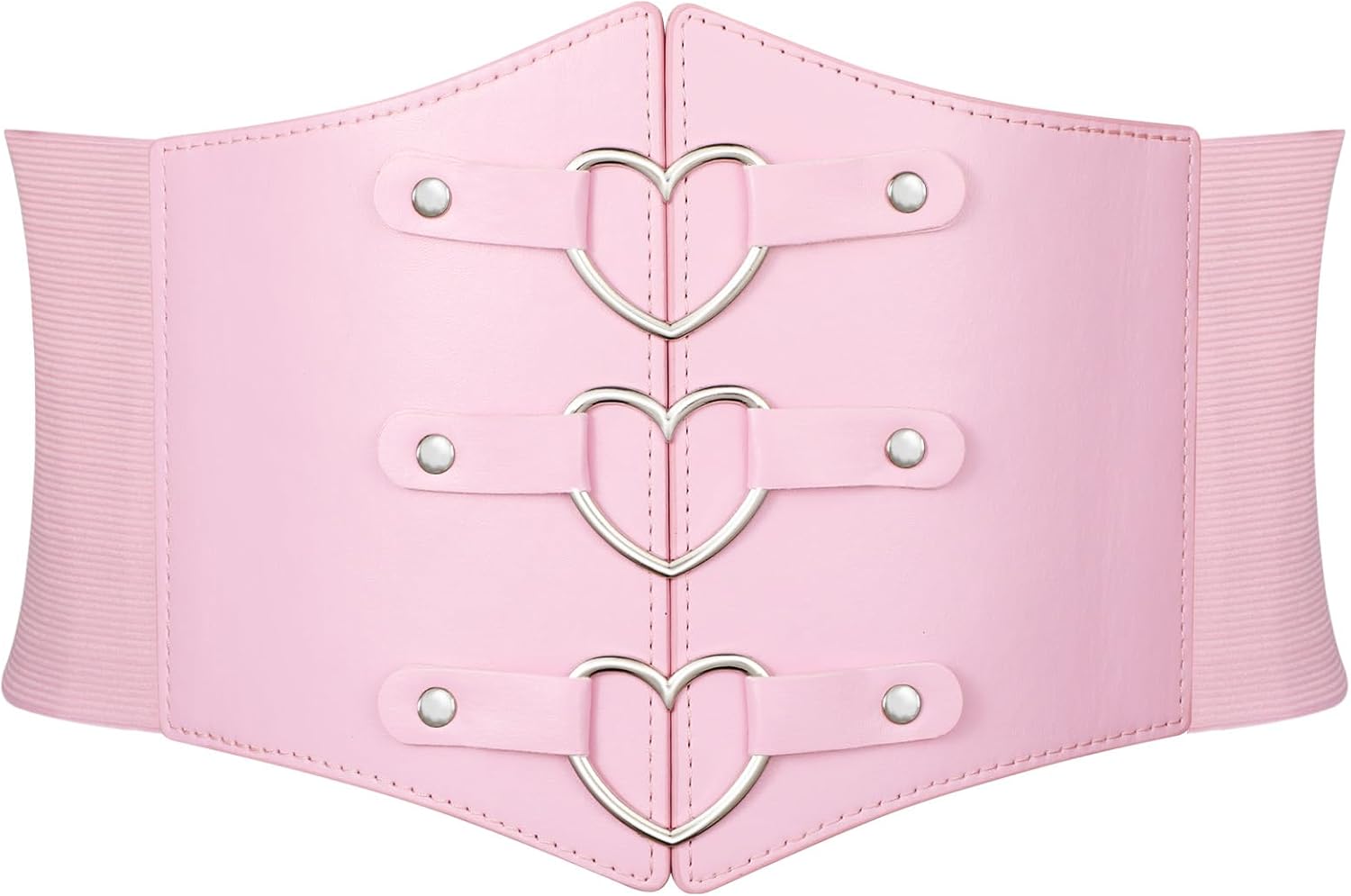 JKEEMI Women Corset Belt Metal O-Ring Heart-Ring Wide Elastic Waspie Waist Belt for Daily Cosplay Halloween Costumes