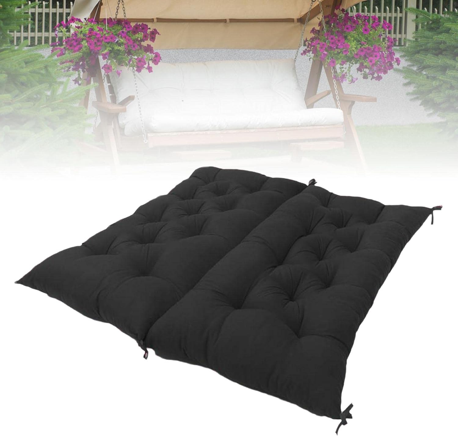 Durable Removable Patio Pad Comfortable Washable Garden Swing Sofa Cushion Mats (Black)