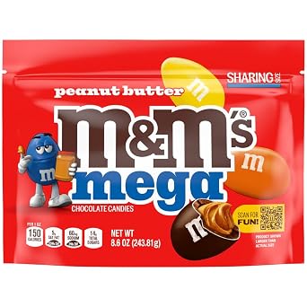 M&M'S Mega Peanut Butter Chocolate Candy, 8.6 Oz Resealable Bag