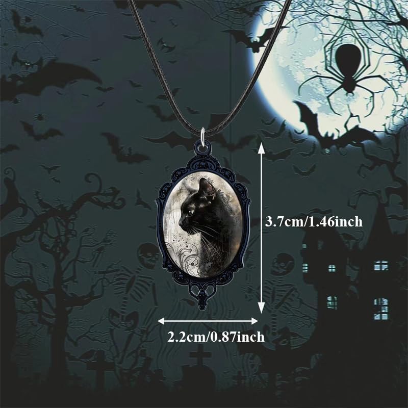 coadipress Goth Black Cat Cameo Necklace Earrings Set for Women Vintage Gothic Black Cat Dangle Earrings and Pendant Necklace Halloween Witch Costume Jewelry Gift - Image 6